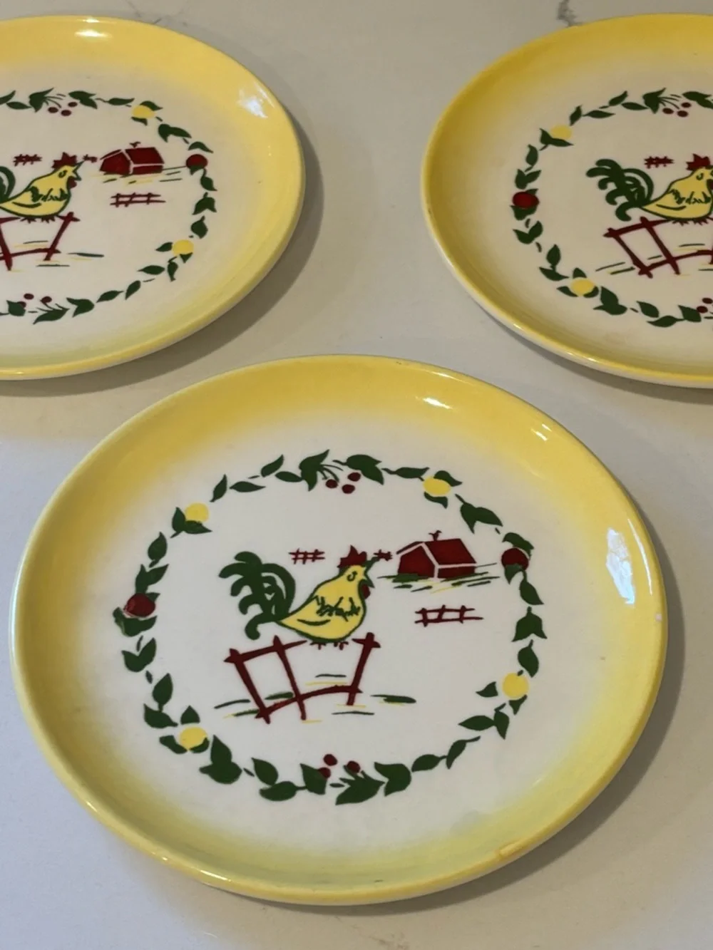 Vintage 1940’s 1950’s Brock of California Yellow Farmhouse Rooster Set 3 Dishes - Picture 6 of 9